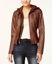 Maralyn Me Juniors Hooded Faux Leather Jacket Coats Women Macy S Hooded Faux Faux Leather Jackets Leather Jacket