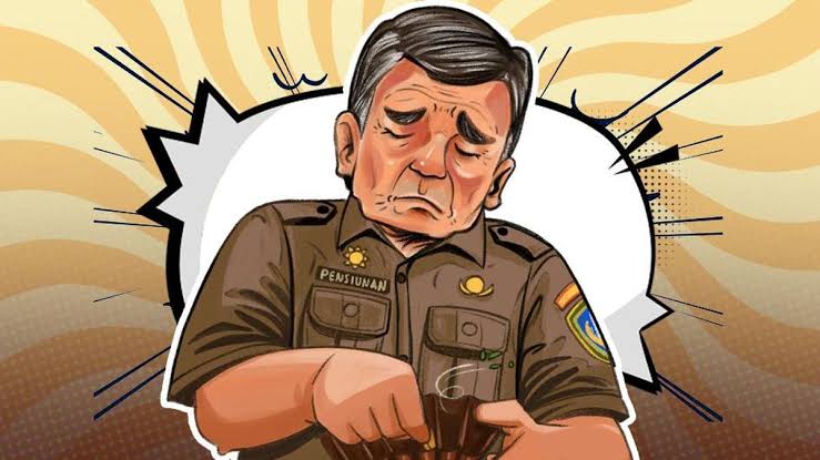 Ilustrasi karyawan menghitung uang pensiun dan pesangon yang akan diterima