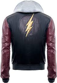 Justice League Barry Allen Flash Leather Jacket With Fleece Hood In 2020 Leather Jackets Online Leather Jacket With Hood Leather Hoodie