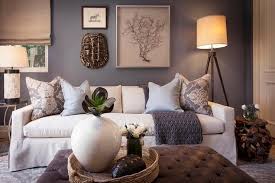 White And Slate Blue Living Room Features A Slate Blue Wall Adorned With A Black Sea Displayed In A G Blue Living Room Blue Living Room Decor Brown Living Room