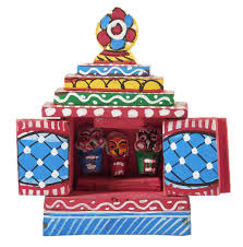 Jagannath Balaram And Subhadra In A Temple Wooden Painting Wood Sculpture Temple Decor