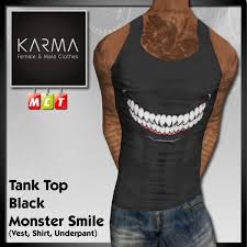 Smiling face with horns was approved as part of unicode 6.0 in 2010 and added to emoji 1.0 in 2015. Second Life Marketplace Karma Tank Top Black Demon Smile