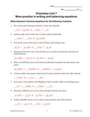 Coefficient, compound, decomposition, double replacement, element, molecule, product, reactant. Unit 7 Chemical Equations Answer Key Balancing Chemical Equations Worksheet Answer Key
