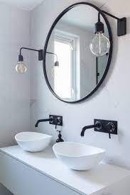 Bathroom Marble Tiles Marble Black And White Bathroom Industrial Luxe Industrial Bathroom Black Black Bathroom Taps Bathroom Mirror Round Mirror Bathroom