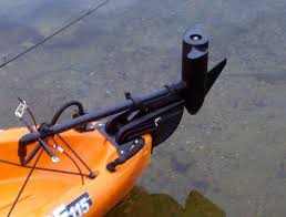 Rear view of rox' fishing kayak with the electric trolling motor perfectly mounted, and an ingenious foot activated (i.e. Photos Kayak Fishing Diy Kayak Trolling Motor Kayak Trolling Motor Mount