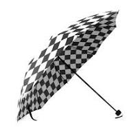 Popular Black White Checkered Pattern Floral Folding Travel Umbrella