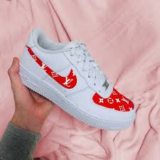 Red Louis Vuitton Pattern Nike Air Force 1 The Custom Movement In 2020 Nike Air Shoes Louis Vuitton Shoes Nike Shoes Outfits