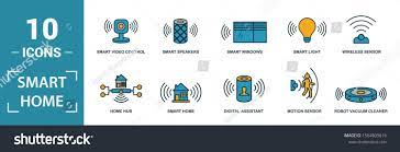 Smart Home Icon Set Include Creative Elements Digital Assistant Robot Vacuum Cleaner Smart Video Control Smart Light Home Smart Video Smart Home Home Icon