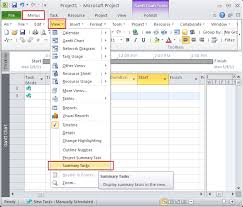 Where Is Show Summary Task In Project 2010 2013 2016 2019