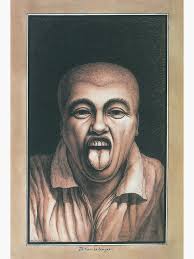 He sticks out his tongue