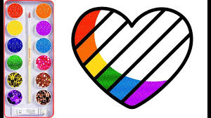 How To Draw Heart With Colored Glitter Glitter Heart Drawing And Color Heart Drawing Coloring For Kids Learning To Draw For Kids