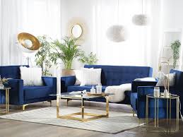 Stort udvalg af blå sofa til billige priser. Sofa Med 2 Laenestole Navy Bla Aberdeen Beliani Dk