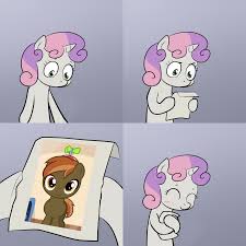 205787 - blushing, button mash, comic, crush, derpibooru import,  exploitable meme, female, happy, high score, hug, male, meme, paper, safe,  shipping, straight, sweetie belle, sweetie hugs a note, sweetiemash,  sweeties note meme - Twibooru