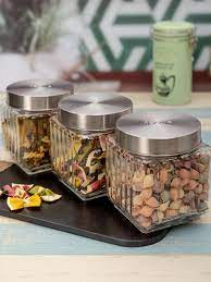 Square Glass Jar Set Of 3 Pcs