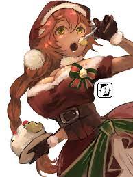 alternate costume big breasts christmas outfit cleavage lupusregina  beta neru ika overlord (maruyama) red hair tagme yellow eyes 