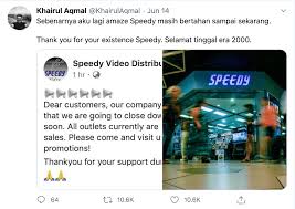 Speedy video distributors sdn bhd has announced on facebook that it will close all its retail outlets in malaysia. Speedy Video Closing All 14 Outlets In Malaysia M Sians Mourn The End Of An Era With Tribute Posts Thesmartlocal Malaysia Travel Lifestyle Culture Language Guide