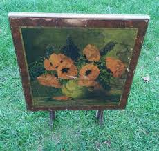 015 Vintage M Streck Floral Painting Wood Folding Card Table Fireplace Cover Fireplace Cover Floral Painting Table Cards