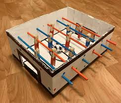Mini Foosball Table Craft In 2020 Cardboard Boxes Kids Foosball Table Clothes Pin Games