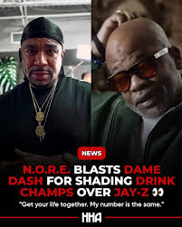 NORE had some strong words for #DameDash after he seemingly shaded  N.O.R.E.'s podcast #DrinkChamps for defending #JAYZ too often. 🙇🏽‍♂️  Thoughts?