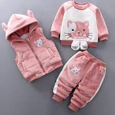 Cartoon Kids Baby Winter Hooded Suits 3 Pcs Clothes Set Baby Gear City Kids Outfits Baby Girl Outfits Newborn Baby Girl Clothes
