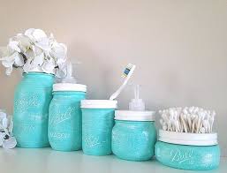 Painted Mason Jars Home Decor Bathroom Decor Bathroom Oh My Gosh I M Gonna Do This All Matching And I Like Hav Mason Jar Crafts Diy Mason Jar Diy Mason Jars