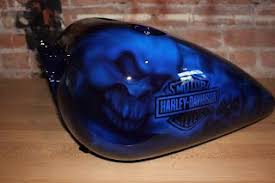 Black And Blue Motorcycle Online Motorcycle Paint Shop Black Base Candy Blue Smoke And Skulls Design Custom Paint Motorcycle Painting Motorcycle Paintings Ideas Custom Paint