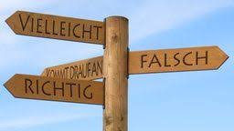 Holzwegweiser Mit Den Aufschriften Vielleicht Falsch Richtig Und Kommt Drauf An Essen Bei Gastritis Ernahrung Bei Gastritis Ballaststoffreiches Essen