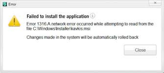 Error 1316 Failed To Install The Application
