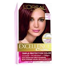 L'Oreal Paris Excellence Creme 4RM Dark Mahogany Red Triple Care Permanent  Hair Color, 1 application