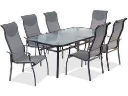 Outdoor Patio Hideaway Titanium Aluminum 7 Pc Sling Dining Glass Top Table Glass Top Dining Table Outdoor Patio