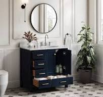 Ariel Cambridge 36 In Right Offset Single Sink Base Cabinet In Midnight Blue