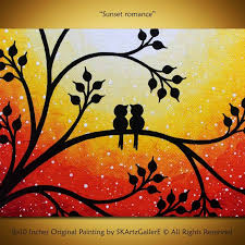 Love Birds Painting Original Sunset Art 8x10 Canvas Yellow Etsy In 2020 Love Birds Painting Sunset Art Fall Canvas Painting