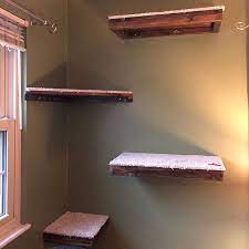 Set Of 4 Floating Cat Shelves With Corner Shelf With Carpet Etsy Floating Cat Shelves Cat Shelves Diy Cat Shelves