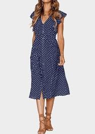 Polka Dot Button Flouncing Casual Dress Without Necklace Maxi Dress With Sleeves Casual Dresses Summer Dresses For Women