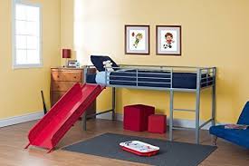 Dhp Junior Fantasy Loft Beds Silver Kids Bedroom Funiture Metal Frame Red Slides Junior Loft Beds Bed With Slide Loft Bed