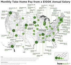 Monthly Take Home Pay From A 100k Annual Salary Vivid Maps Map Personal Financial Planning Salary
