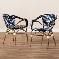 Set Of 2 Eliane Indoor And Outdoor Stackable Bistro Dining Chairs White Baxtonstudio Patio Dining Chairs White Dining Chairs Dining Chairs