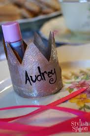 This disney princess table set is made from a sturdy steel construction and comes with a table and two chairs. Kids Parties Diy Crown Place Cards Princess Party Stylish Spoon