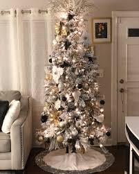 Flocked Snow Christmas Tree Black White Christmas Tree White Christmas Trees Silver Christmas Tree