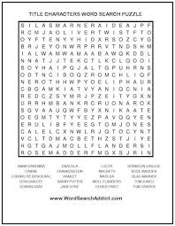 title characters printable word search puzzle word search addict