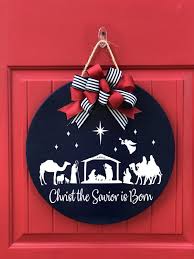 Christmas Door Hanger Christmas Wreath Nativity Christ The Savior Is Born Sign Chris Christmas Door Hanger Christmas Door Decorations Christmas Wood Crafts