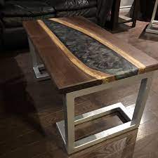 The river effect in the center of the wood table is formed using epoxy resin. Black Walnut River Coffee Table Stone Coffee Table River Coffee Table Coffee Table