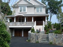 Custom Modular Two Story With A Drive Under Garage And Large Front Porch Garage Under House House Front Porch House With Porch