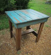 Turquoise End Table Handcrafted Solid Wood Side Turquoise Brown Table Southwest Lodge Rustic Table Recl Wood Patio Table Rustic End Tables Rustic Table