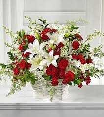 A lovely red and blue floral wreath including roses and iris. Robert Barrett Obituary 1938 2020 Wellesley Ma Boston Globe