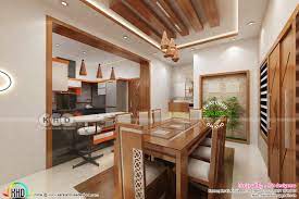 A wooden kitchen open to the dining room this kitchen opens directly onto the dining room and the living room. Dining With Open Kitchen And Living Room Kerala Home Design And Floor Plans 8000 Houses