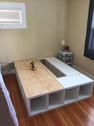 See more ideas about bed frame, diy bed, bed. Ikea Kallax Queen Storage Bed Ikea Hackers Diy Storage Bed Diy Platform Bed Platform Bed With Drawers