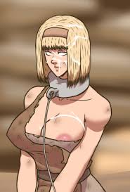 ymir fritz, shingeki no kyojin, highres, 1girl, areola slip, bdsm, blonde  hair, bondage, bound, breasts, breasts out, chain, collar, collarbone, cum,  cum on body, cum on breasts, cum on hair, cum on