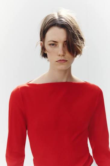 Ribbed Boat-Neck Top – H&M – Red