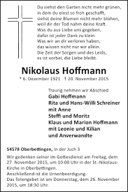 Traueranzeigen von Nikolaus Hoffmann